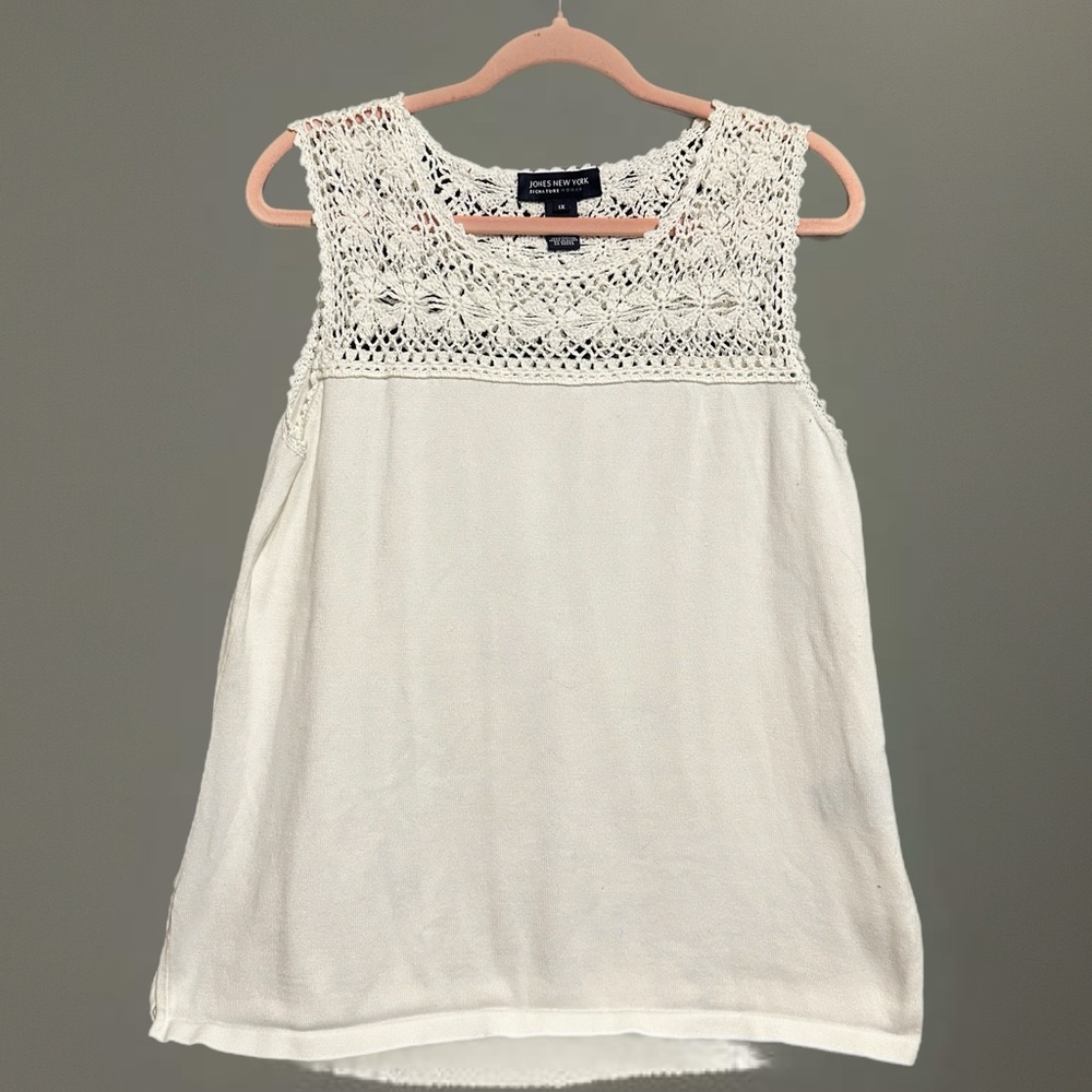 Jones New York White Crochet Blouse